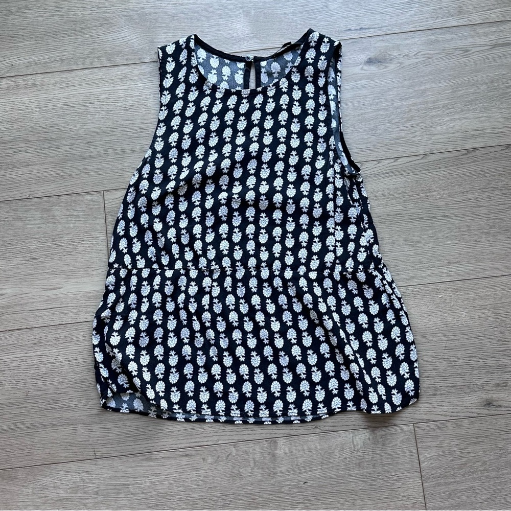 Madewell Black White Floral Peplum Tank XS Sleeveless Blouse